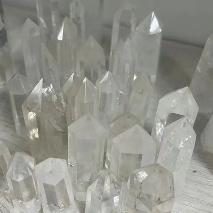 Close-up of crystal formations on a white background