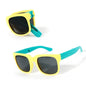 Yellow and turquoise sunglasses on a white background