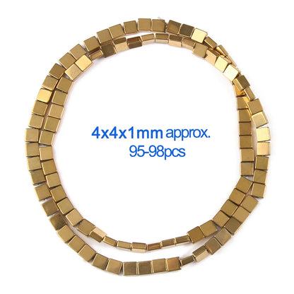 Gold cube beads arranged in a circular pattern on a white background with text indicating size and quantity.