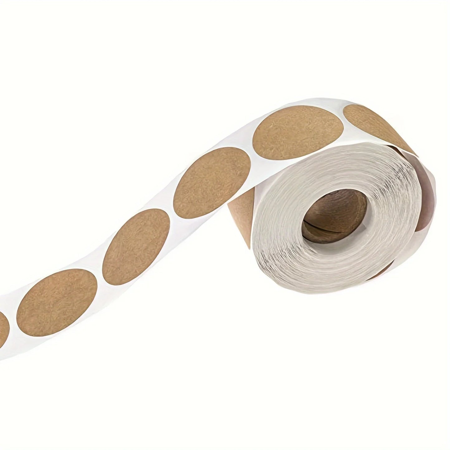 Roll of brown round stickers on a white background