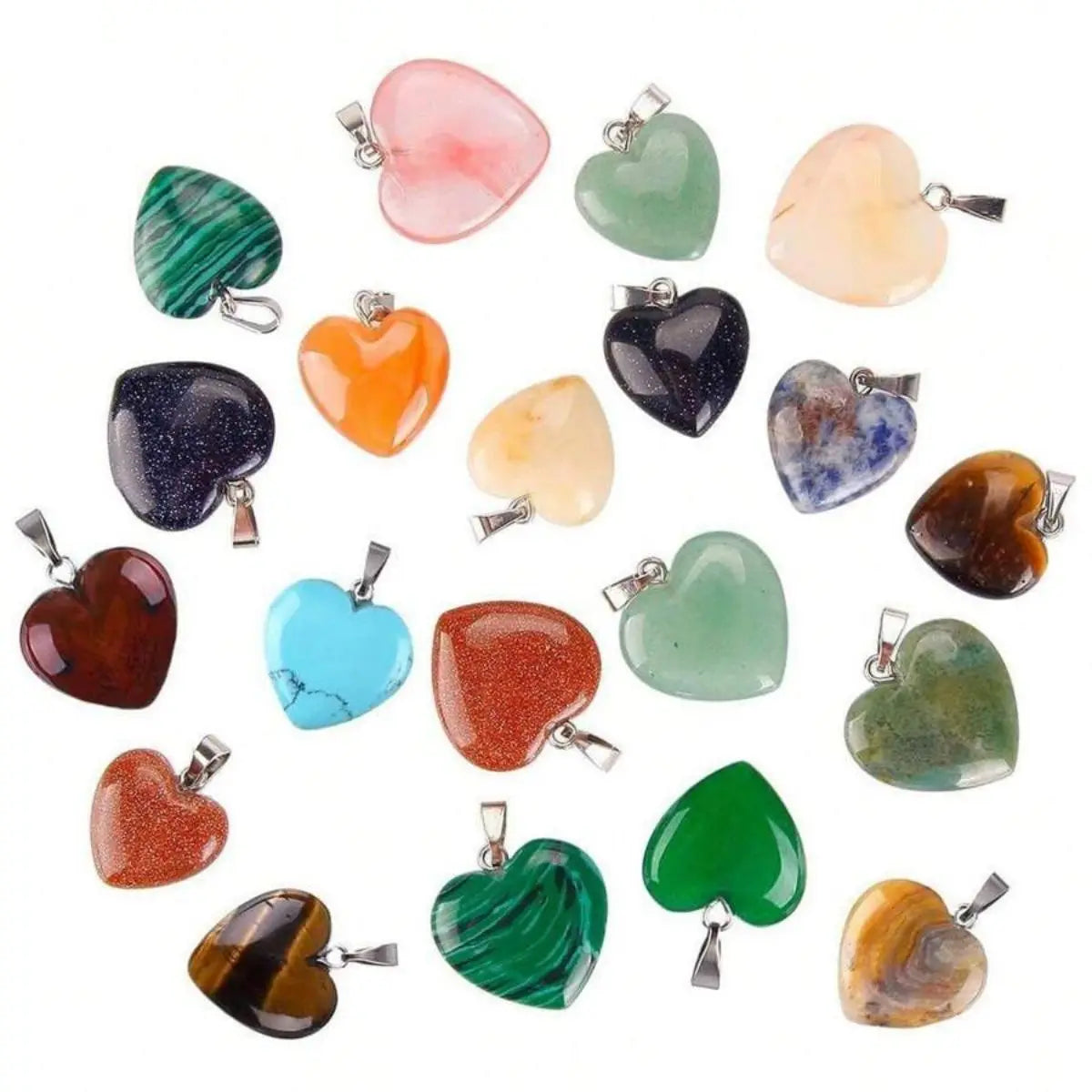 Heart-Shaped Stone Pendant Charms – 10pcs Crystal Beads for Jewelry Making