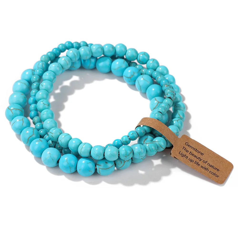 3pcs Natural Stone Beads Bracelet Set for Women & Men - Agates & Quartz