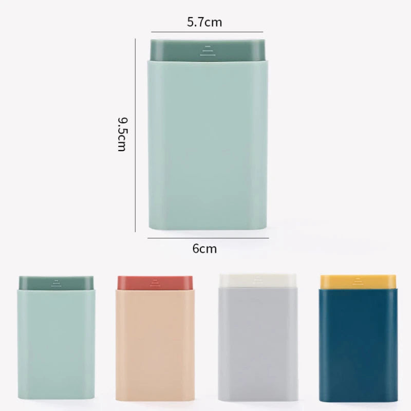 Rectangular containers in various colors with dimensions displayed