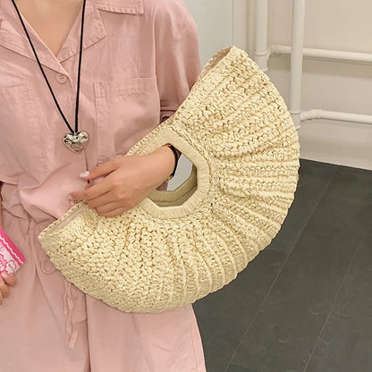 Handmade Straw Half-Moon Tote – Summer Beach Handbag for Women