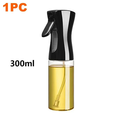 Spray bottle with black nozzle and clear body containing oil, labeled '1PC' and '300ml'.