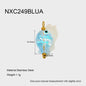 Blue pendant with gold accents on a white background, showing measurements and material details.