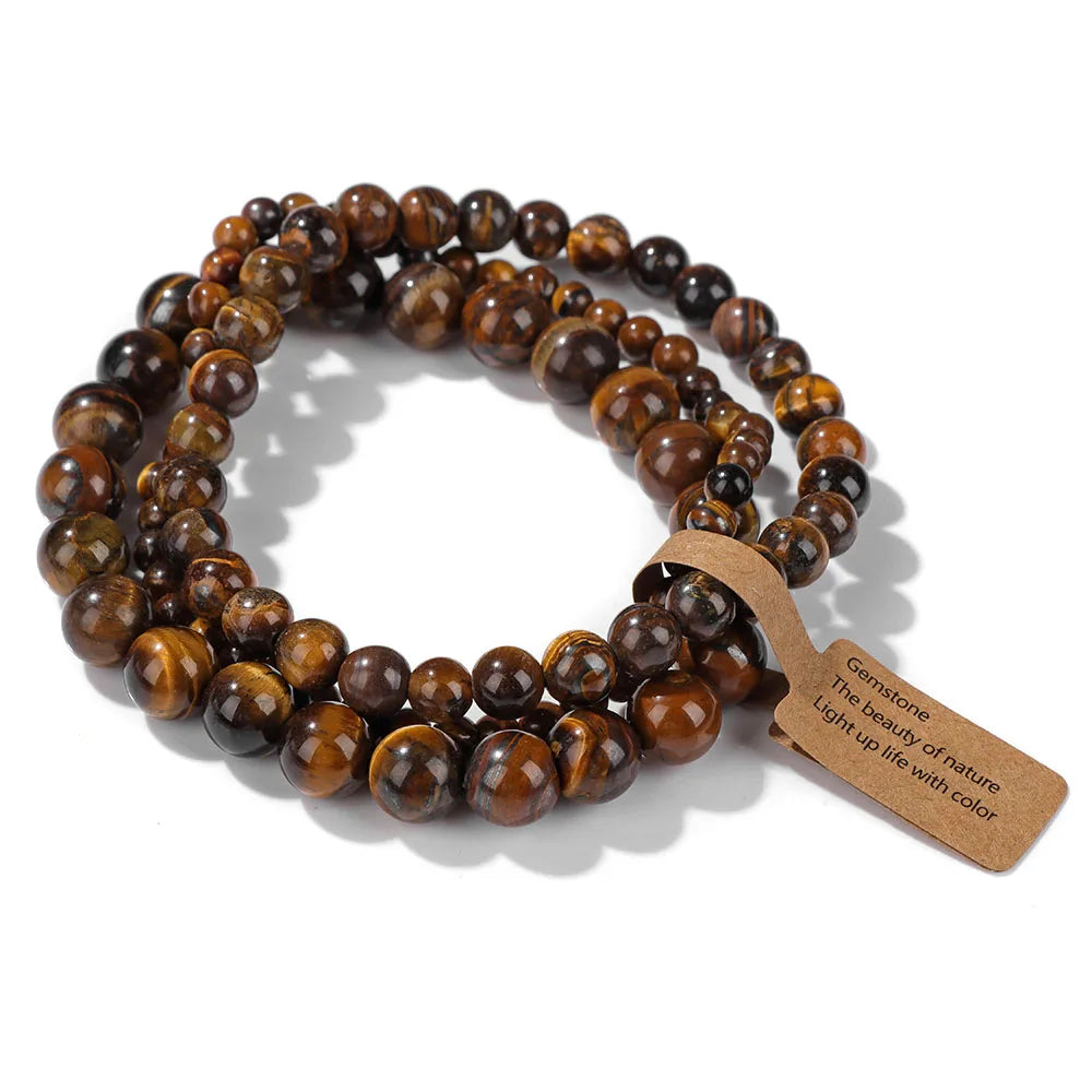 3pcs Natural Stone Beads Bracelet Set for Women & Men - Agates & Quartz