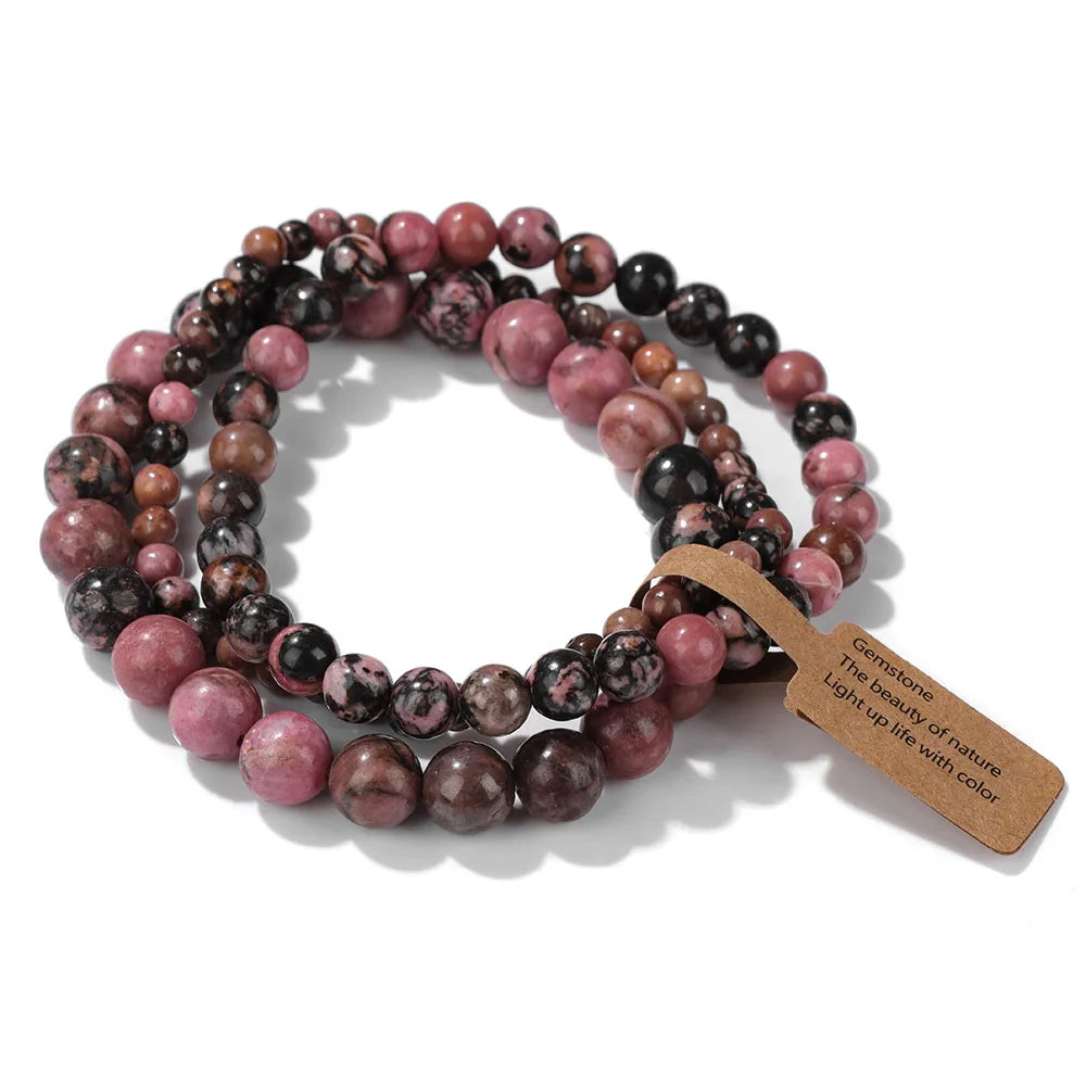 3pcs Natural Stone Beads Bracelet Set for Women & Men - Agates & Quartz