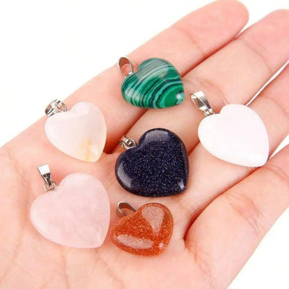 Heart-Shaped Stone Pendant Charms – 10pcs Crystal Beads for Jewelry Making