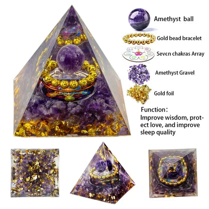 Natural Crystal Energy Pyramid – Peridot & Amethyst Chakra Healing Décor
