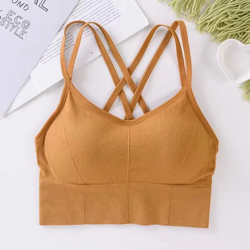 Women's Cross Strap Push-Up Sports Bra – Breathable Yoga Tank Top