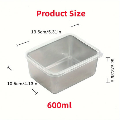 Rectangular plastic container with dimensions and capacity label on a white background