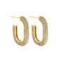 Gold hoop earrings with embedded stones on a white background