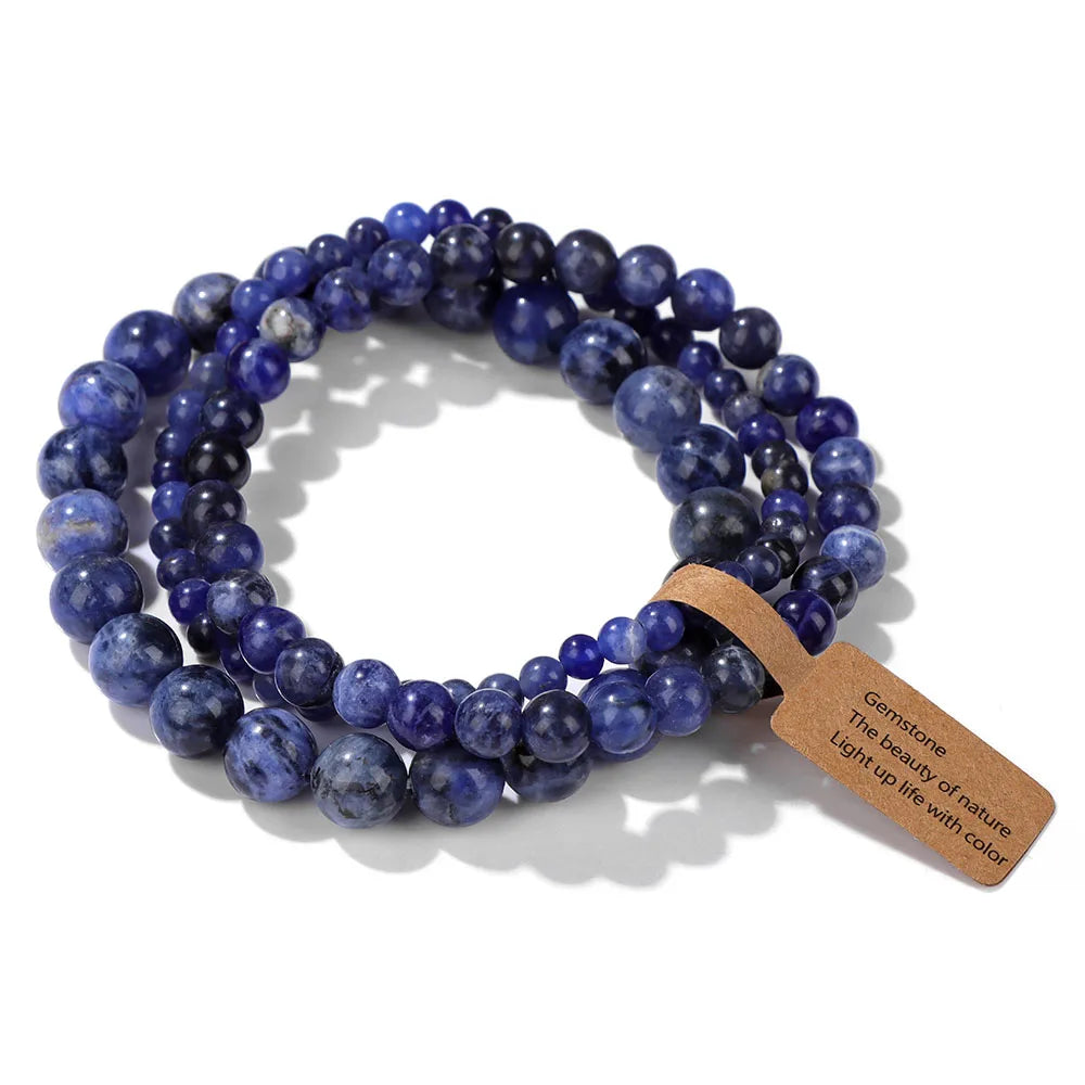3pcs Natural Stone Beads Bracelet Set for Women & Men - Agates & Quartz