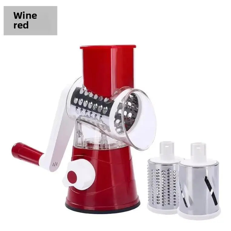 Manual Rotary Vegetable Slicer – 3-Blade Cheese Chopper & Potato Shredder