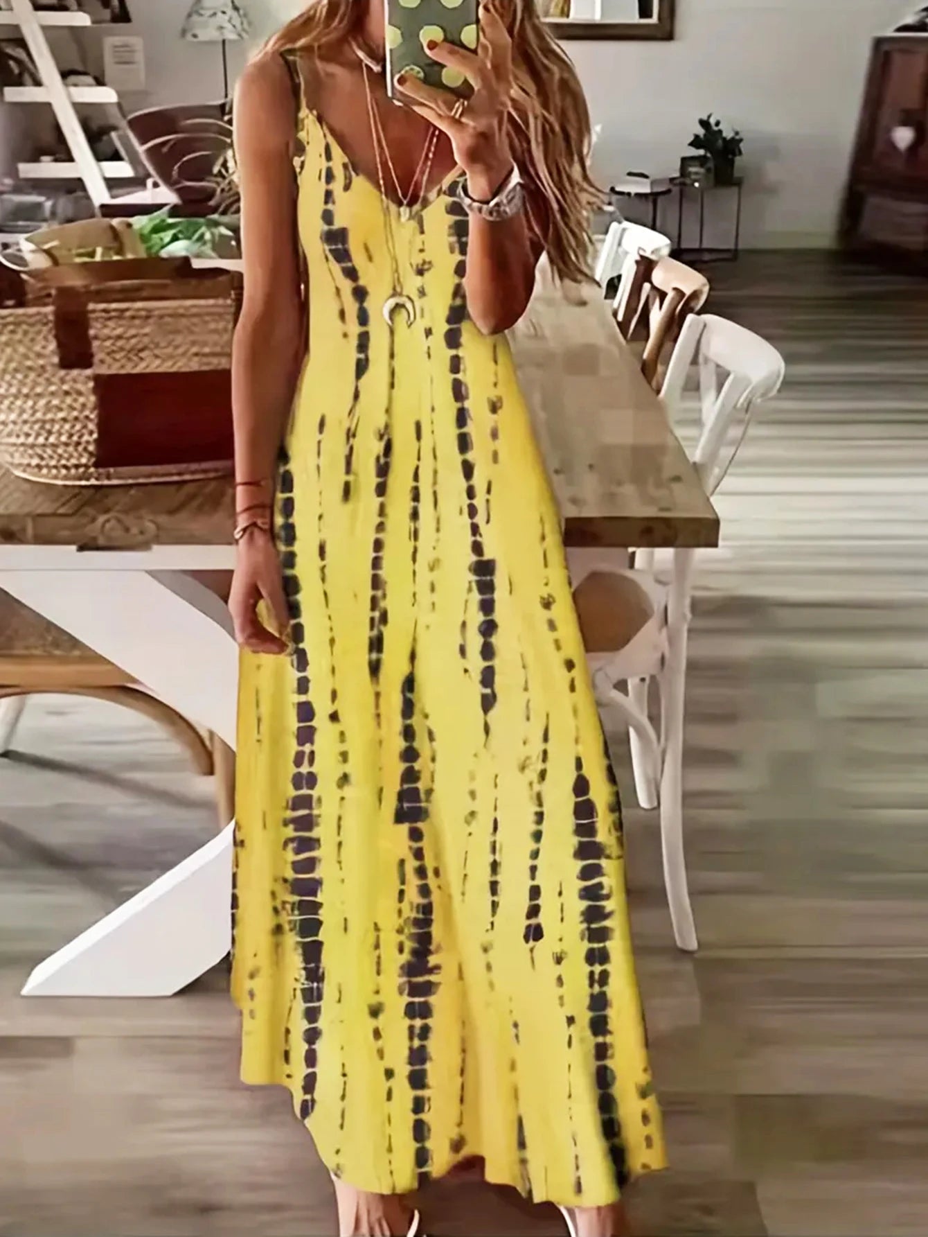 Women’s Tie-Dye V-Neck Maxi Dress – Casual Summer Beach Vacation Dress